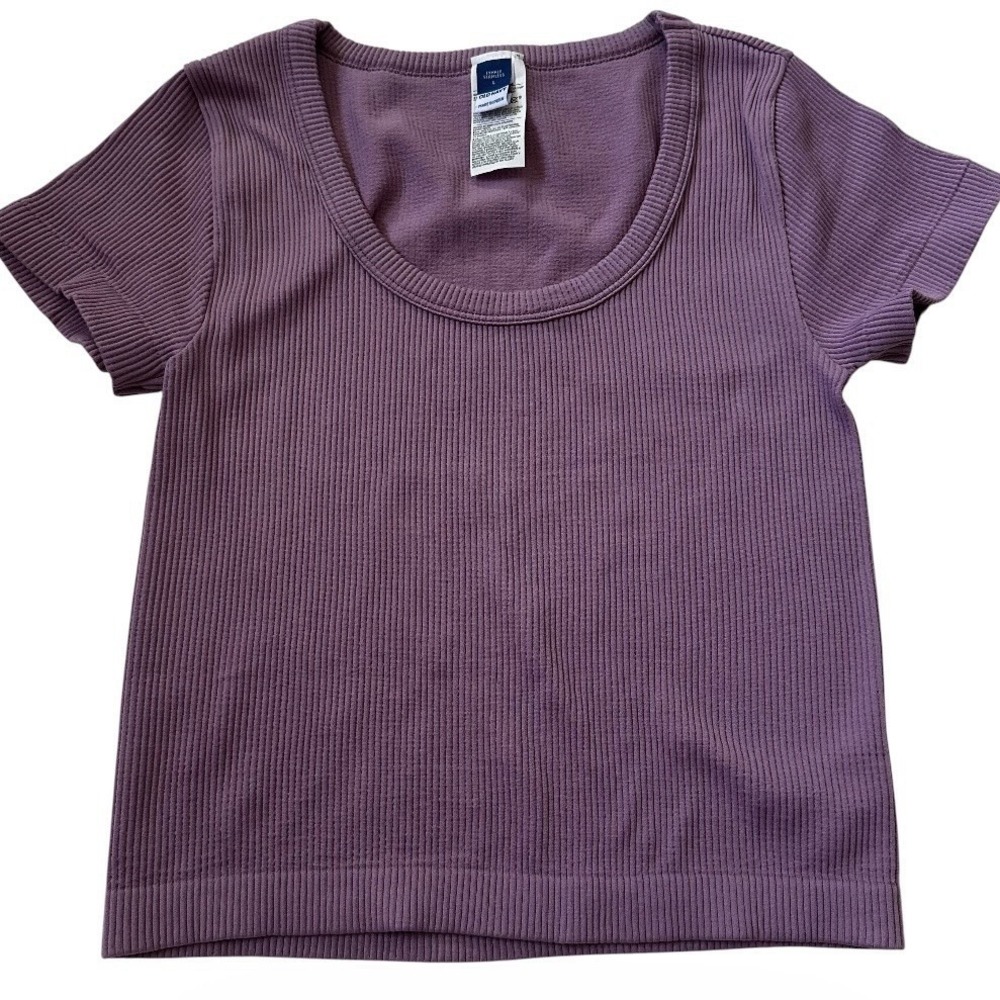 Old Navy Women Large Purple Seamless Ribbed Knit Crew Stretch T-Shirt | 39-40-6